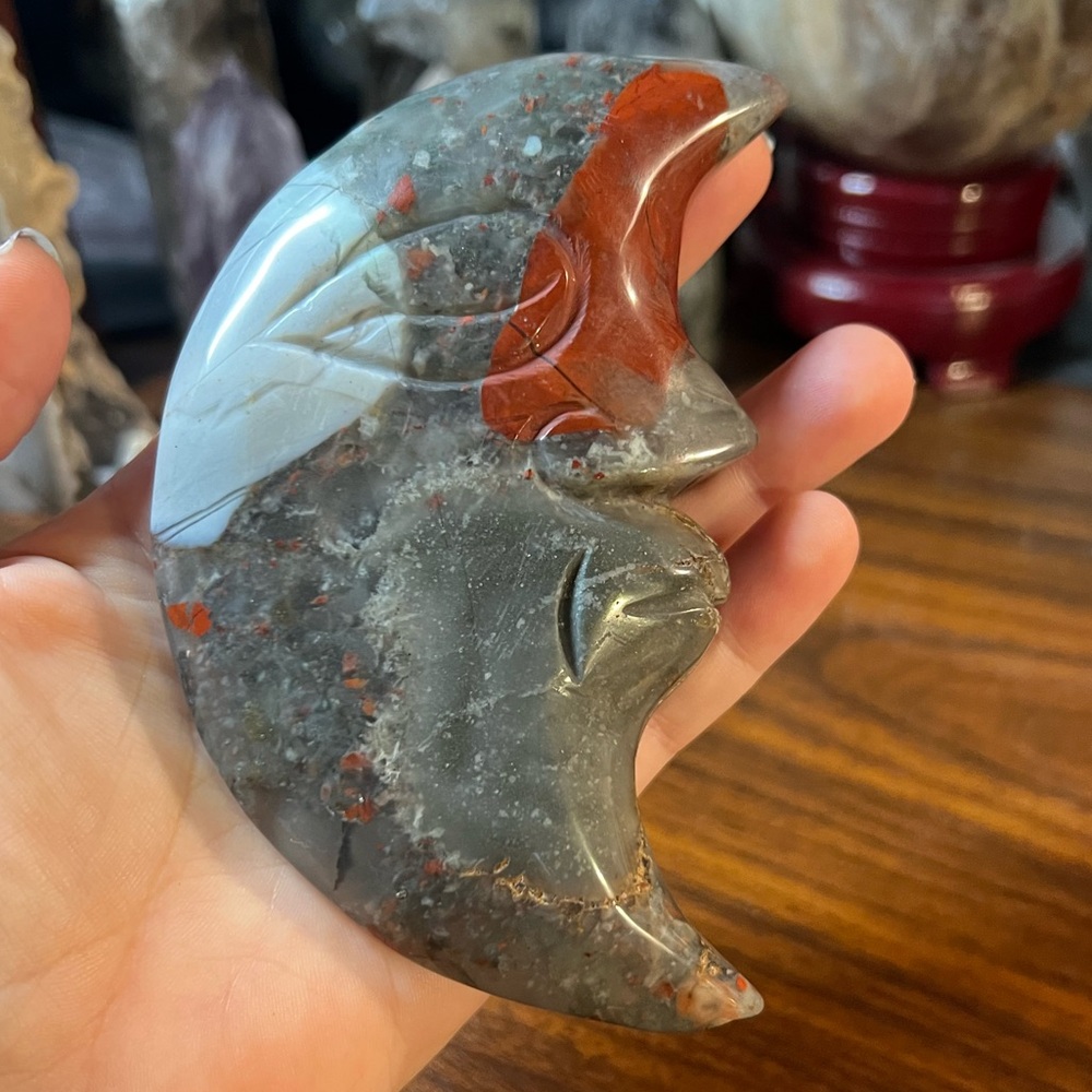🌛African Bloodstone Moon Face Carving🌜
